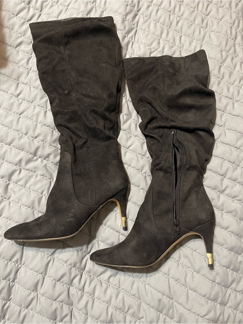 Apt. 9 Black Suede Mid-Heel Knee Boots with Gold Heel Detail